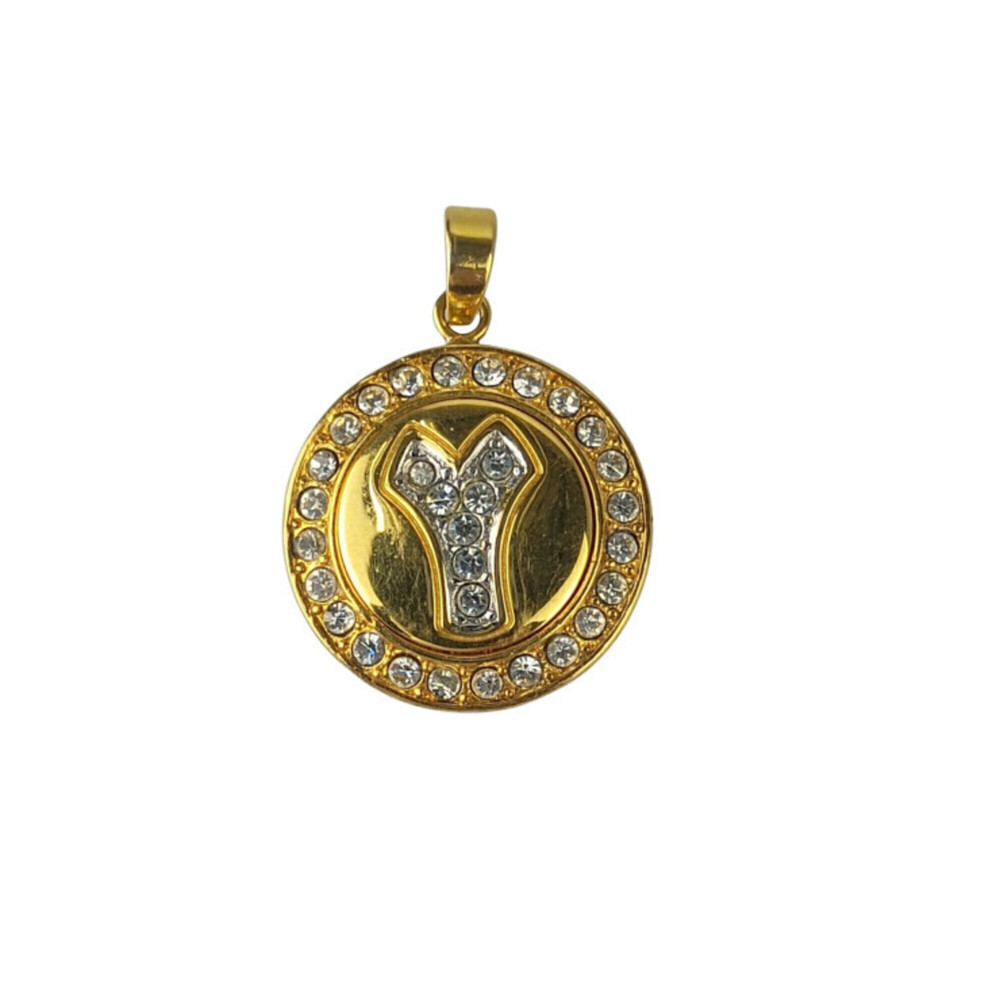 YVES SAINT LAURENT pendant top, gold metal, rhinestone, women's.